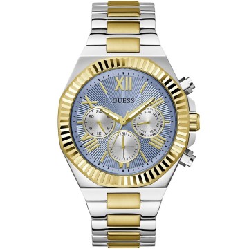 Gw0703g3 guess watch men blue dial metal stainless steel silver gold strap quartz battery analog equity