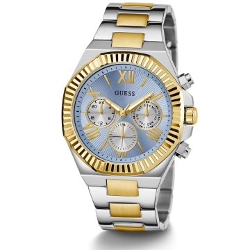 Gw0703g3 guess watch men blue dial metal stainless steel silver gold strap quartz battery analog equity2